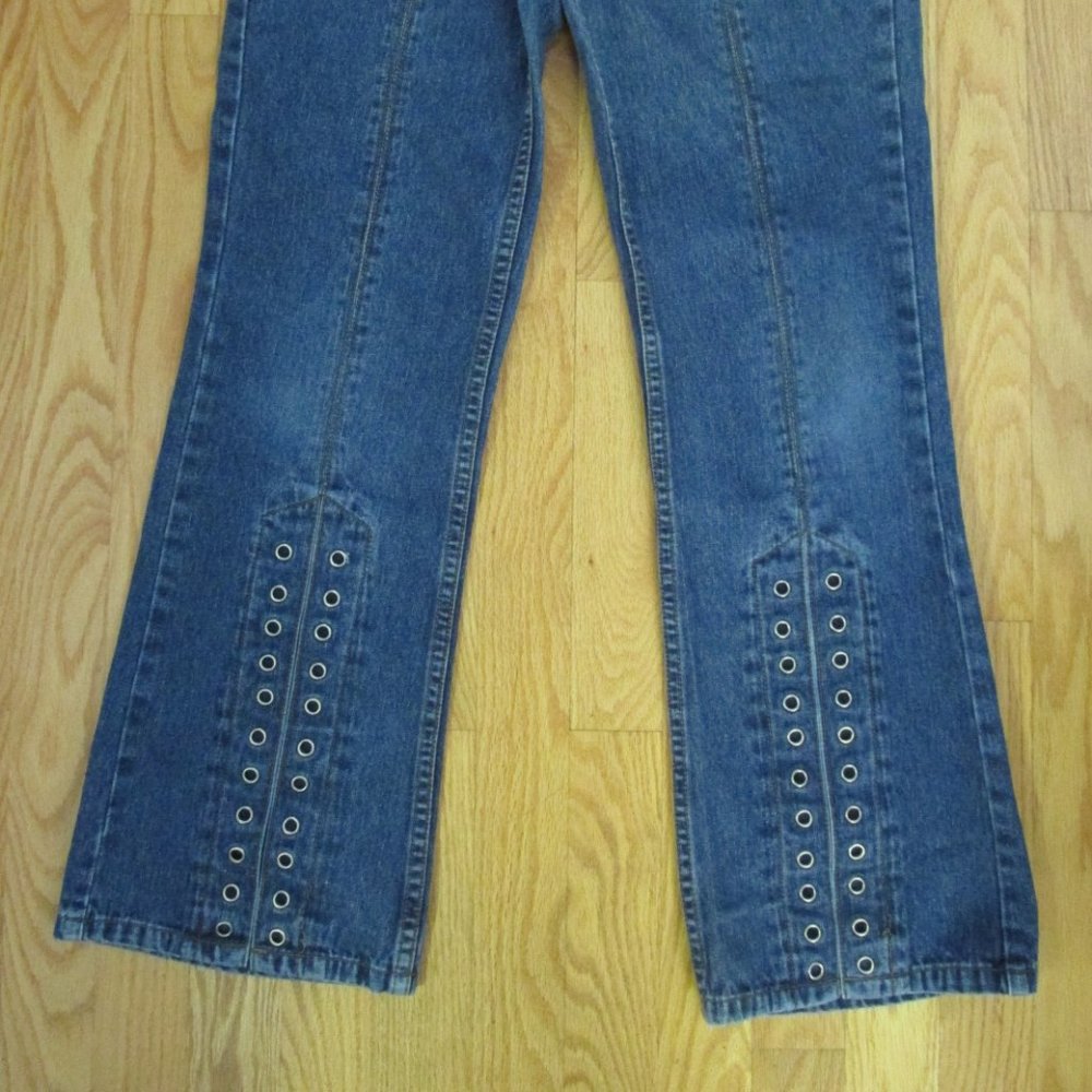 BAILEY'S POINT GIRL'S SIZE 12 JEANS MED BLUE SLUB DENIM FLARE LEG METAL EYELETS